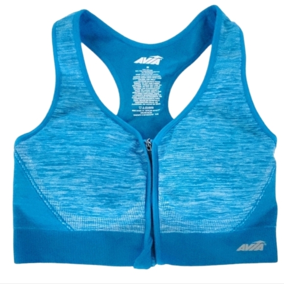 Avia Women's Size Medium Seamless Zip-Front Sports Bra Blue - Picture 1 of 4